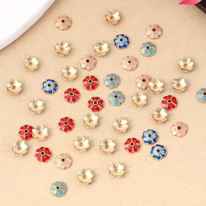 8mm Colorful Enamel Heart Style Four Leaf Clover Beads Spacer Alloy Metal Beads Caps For Jewelry Making DIY Bracelet Material