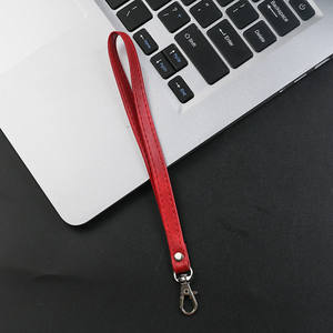 Dragonne courte universelle en cuir de veau pour téléphone portable, bracelet professionnel en cuir de couleur unie avec porte-clés métallique - Product Image 4