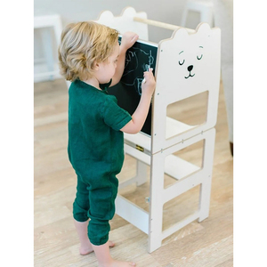 Tour d'apprentissage convertible en forme de chat, en bois, aide de cuisine pour tout-petits <span class=keywords><strong>avec</strong></span> tableau noir pour les tout-petits de 1 à 5 ans - Product Image 3