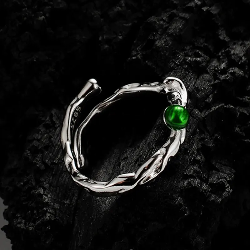 Eicbela ювелирные изделия 925 стерлингового серебра нишевый дизайн ручной работы изумрудная эмаль женское открывающее кольцо с неправильной текстурой