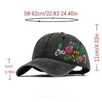 Casquette de baseball vintage brodée de fleurs, en coton lavé, réglable, à motif floral, pour homme et femme