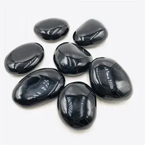 Atacado cristal pedra de palma natural polido alta qualidade preto obsidiana pedra para cura