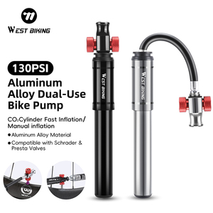 Bomba de Bicicleta Portátil de Alta Presión WEST BIKING de 130 psi, Inflado Rápido con Cartuchos de CO2, Bomba de Bicicleta de Aluminio Mini, Fácil de Instalar - Product Image 1