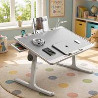 Bureau de lit pliable multifonctionnel pour ordinateur portable, support d'ordinateur réglable en hauteur, table portable avec tiroir pour jeux et études