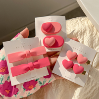 Aksesoris Rambut Anak Perempuan Korea 3D Warna Permen, Jepit Rambut Hati Bunga Pink Lucu Set Duckbill
