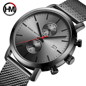 Hannah Martin, высококачественные брендовые черные часы из нержавеющей стали с календарным хронографом, водонепроницаемые кварцевые часы для мужчин