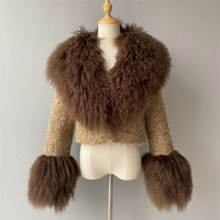 Jxwatcher Vente en gros de veste en fourrure de mouton naturelle de luxe pour l'hiver, veste courte en fourrure de mouton de Mongolie moelleuse pour femmes