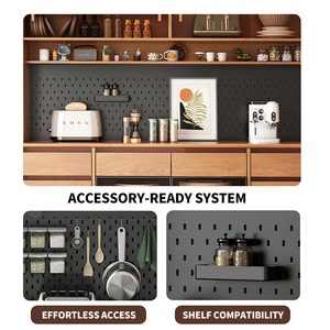 Buffet de salle à manger minimaliste avec portes vitrées doubles et tiroir, meuble de rangement moderne en bois massif - Product Image 6