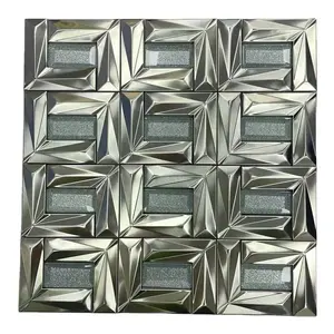 Luxury 3D Surface Black Color Stainless Steel Mix Glitter Glass Mosaic Tile For Wall Decoration