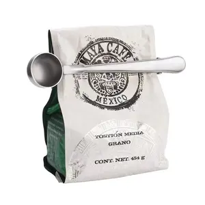 شعار مخصص للمطبخ من الدرجة الغذائية ملعقة قهوة صغيرة من الفولاذ المقاوم للصدأ مع مشبك