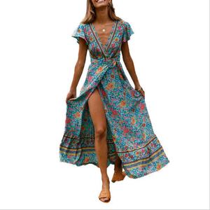 2024 nouvelle robe pour femmes avec décoration plissée col en v mi-taille jupe longue minceur couverture Sexy en Europe royaume-uni - Product Image 2