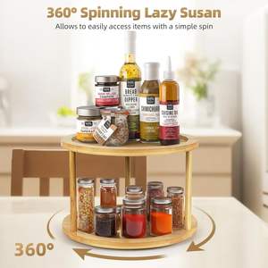 <span class=keywords><strong>Estante</strong></span> <span class=keywords><strong>Giratorio</strong></span> de Bambú de 2 Niveles para Especias, Tipo Vertical, Organizador Moderno de Almacenamiento para <span class=keywords><strong>Cocina</strong></span>, para Especias, Condimentos y Artículos de Despensa, Uso Alimentario - Product Image 6