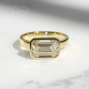 Bague de fiançailles personnalisée en diamant de laboratoire IGI VVS, luxe, argent 925, diamant taille émeraude, sertissage clos, solitaire, bijoux fins pour femme - Product Image 1