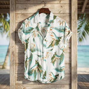 <b>Men's</b> <b>Hawaiian</b> Short Sleeve Tropical Leaf Print <b>Shirt</b> 100% Polyester Eco-Friendly Breathable Anti-Pilling Winter Stand Collar - Product Image 4