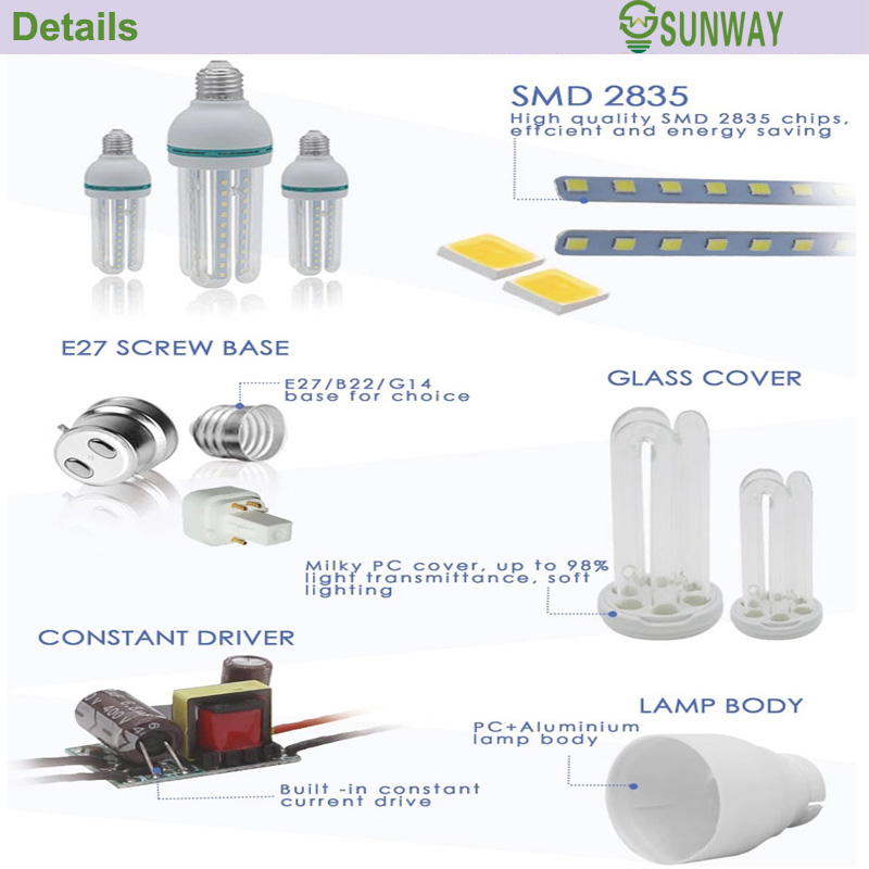 Foshan U shape Led Lotus Energy Saving fluorescent corn light E27 B22 E40 B22 2U 3U 4U 5U 6U Led Spiral lamp