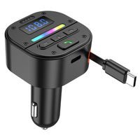 Pengisi Daya Mobil USB C, 20W Maks, Kabel Ganda, Tampilan Tegangan & LED |   Kabel USB-C Retraktil Ganda 76cm (29 inci) dengan BT/MP3