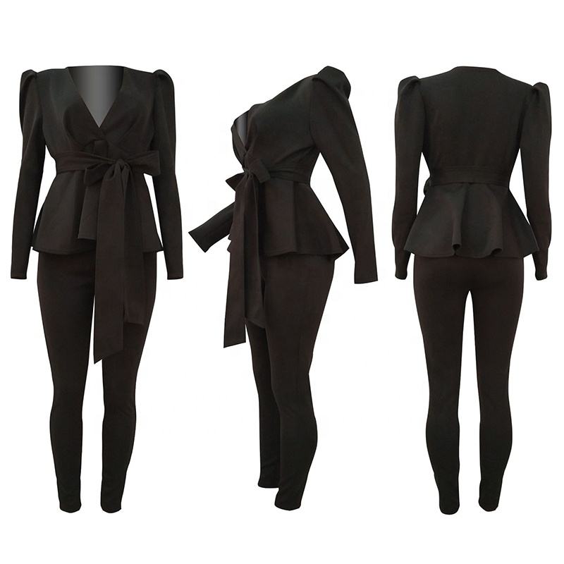 Elegant White Women's Business Casual Attire: Ruffle Peplum Blazer