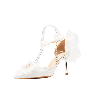 Scarpe con Tacco Alto a Punta Sottile da <span class=keywords><strong>Sposa</strong></span> e da Cerimonia, Modello Traforato in Bianco Taglie Forti 43, con Perle per Damigella d'Onore, Scarpe da Donna - Product Image 5