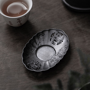 Posavasos de Estaño Huajin, Forma Irregular, Hecho a Mano, Martillado, Antideslizante, Accesorio para la Ceremonia del Té, para Uso en la Hora del Té - Product Image 5