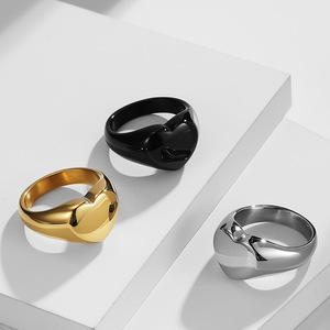 HIgh End <b>Heart</b> Shape <b>Signet</b> <b>Ring</b> in 18K PVD Gold Plated Stainless Steel for Men & Women | Waterproof Hypoallergenic & Non-Fading - Product Image 1