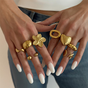 Bagues empilables en acier inoxydable PVD 18 carats étanches, motif cœur/fleur, pour femmes, accessoires de mode, bijoux tendance - Product Image 2