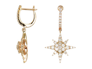 18K <b>Gold</b> Multi-Tone Star Design Pave Diamond <b>Dangle</b> <b>Earrings</b> Luxury Jewelry Hypoallergenic Women Accessory - Product Image 2