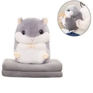 Kartun Hewan Berbentuk Hamster Plush Bantal Bantal Selimut dengan Tangan Hangat 3-In-1 Set