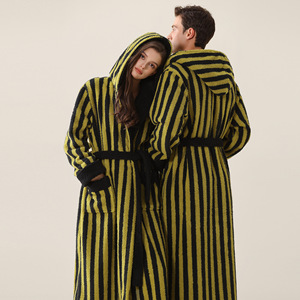 Accappatoio da <span class=keywords><strong>uomo</strong></span> in pile corallo extra spesso, a maniche lunghe, con cappuccio, caldo, a righe, allungato, per autunno inverno - Product Image 3
