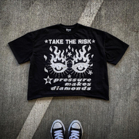 Logo personnalisé 300GSM Streetwear Box Cut Tee T Shirt T-shirt court lourd T-shirt graphique en coton surdimensionné Boxy Fit pour hommes