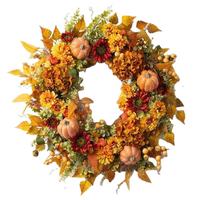 Guirnalda de Otoño con Calabazas, Bayas y Hortensias Artificiales, Decoración Realista Hecha a Mano para Puerta Principal, Acción de Gracias