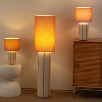 Lámpara de Pie Grande de Alta Calidad con Base de Cerámica, Decoración para el Hogar, Pantalla de Tela Retro, Lámpara de Pie LED para Sala de Recepción