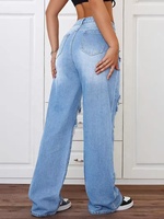 Jeans décontractés européens à bords effilochés, en denim délavé, taille haute, coupe droite, polyvalents et amples pour femmes