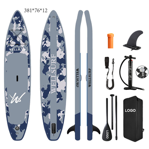 Tabla de SUP de Carreras de Doble Capa con Tecnología Drop Stitch, 12'6/381cm, Inflable, con Aleta de Carreras US, Color Azul Gris Camuflaje, 12'6 - Product Image 1