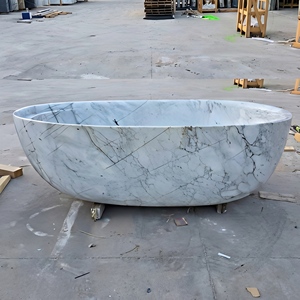 Luxury Custom-made Modern Oval Bathtubs Exclusive Arabescato Corchia Marble Freestanding Soaking Bathroom Vila Hotel - Product Image 5