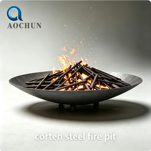 Brasero d'extérieur robuste en acier Corten, foyer de 60-200 cm pour bois, idéal pour jardin, camping, <span class=keywords><strong>barbecue</strong></span>, chauffage extérieur - Product Image 1