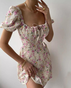 Robe florale pour femme 2026, élastique, manches courtes bouffantes, motif floral - Product Image 6