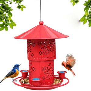 ที่ให้อาหารนกฮัมมิงเบิร์ดแบบแขวน ดีไซน์เหล็กกลวงสีแดง ยี่ห้อโอนิยะ พร้อมถังน้ำ ทำความสะอาดง่าย สำหรับสวนและกลางแจ้ง - Product Image 1