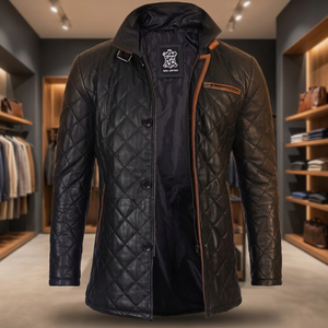 Chaqueta de Cuero de Oveja Tradicional Premium BS International con Cuello Mao, Unisex, Cierre de Cremallera, Resistente al Viento - Product Image 1
