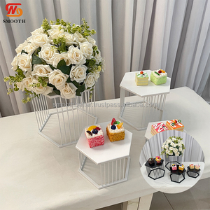 JINDY Présentoirs hexagonaux en métal blanc pour gâteaux et desserts – Ensemble de décoration de table pour cérémonies - Product Image 1