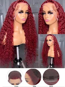 Vague profonde 200% densité 99J bordeaux 13x4 dentelle frontale perruque cheveux humains dentelle avant couleur perruques de cheveux humains perruque de cheveux bouclés pour les femmes - Product Image 4