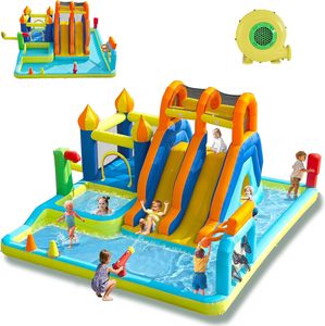 Structure gonflable commerciale en PVC avec toboggan aquatique, piscine et mur d'escalade pour événements extérieurs - Product Image 1