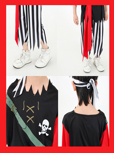 Costume da Cosplay da pirata a righe di carnevale Costume da pirata da ragazzo con cintura e fascia vestiti da festa pirata - Product Image 5