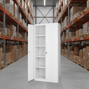 Armario de Almacenamiento de Acero Blanco con Cerradura, 5 Niveles, 4 Estantes Ajustables para Almacén, Oficina, Despensa, Lavandería - Product Image 2