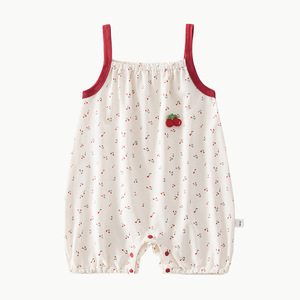 Combinaison à bretelles pour bébé fille, en coton d'été, avec imprimé cerise, tissu fin pour nouveau-nés - Product Image 5