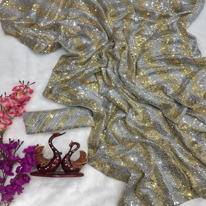 Nouveauté : Sari indien traditionnel exclusif en géorgette douce avec broderie, travail de séquence Zari, sari élégant pour mariage - Product Image 1