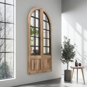 PARISLOFT Farmhouse Arched Wall <b>Mirror</b> Brown <b>Wood</b> <b>Frame</b> 47.2 x 24 Inches Decorative for Living Room Entryway - Product Image 6