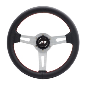 Volant en cuir classique vintage Simoni Racing avec surpiqûres rouges (modèle EPOCA/CR) pour les passionnés de voitures classiques - Product Image 1