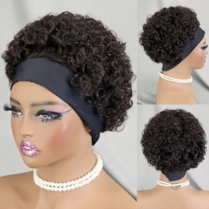 Perruque bandeau ondulée bouclée, densité 180%, coupe courte pixie, cheveux humains, pour femmes, sans dentelle frontale, sans colle, entièrement fabriquée à la machine - Product Image 5