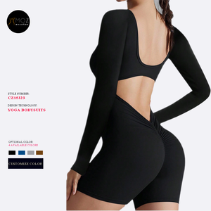 Body <span class=keywords><strong>Deportivo</strong></span> de <span class=keywords><strong>Manga</strong></span> <span class=keywords><strong>Larga</strong></span> Cómodo y Elegante para Mujer, Jumpsuit de Gimnasio con Shorts para Yoga y Fitness - Product Image 3
