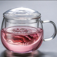 Tasse de bureau à thé transparente épaissie en gros avec couvercle tasse à thé en verre à haute teneur en borosilicate tasse à café résistante à la chaleur
